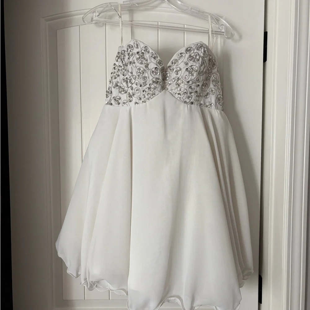 White Strapless Dress with Silver Embellishments - Picture 1 of 2